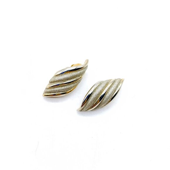 Jewelry - Vintage Frosted Chic Clip On Earrings with Shimmer Gold and Silver Diamond Dust